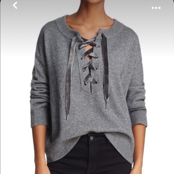 Rails Olivia Wool & Cashmere Charcoal Lace Up Sweater S - Picture 2 of 11